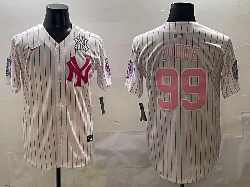 Men New York Yankees #99 Judge Stripe Red Jointly Name 2025 Nike MLB Jersey style 6